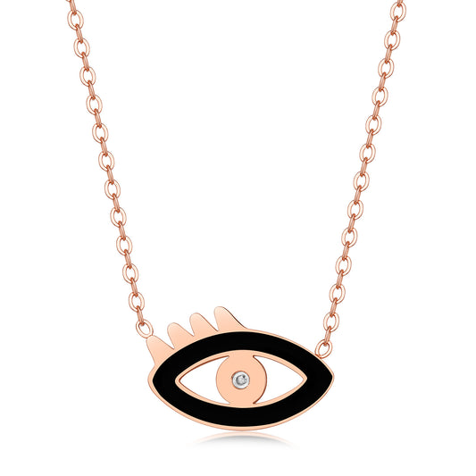 Rose Gold Titanium Steel Evil Eye Necklace