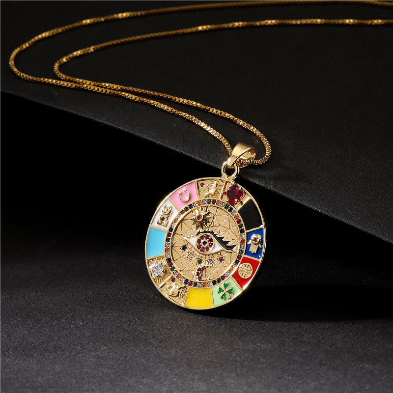 Enamel Evil Eye Amulet Lucky Charm Protection Necklace